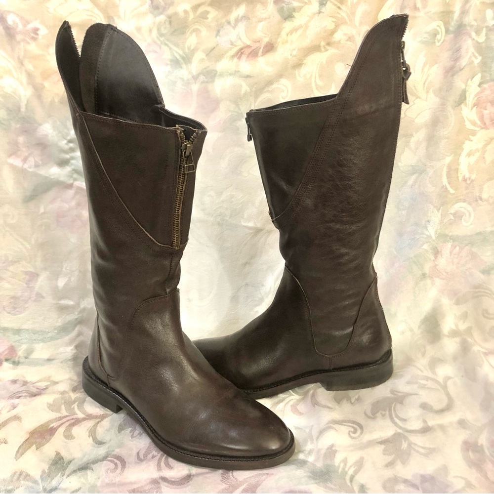 Medici New York Boots Dark Brown Leather Italian Equestrian Mid-Calf Zip size 10